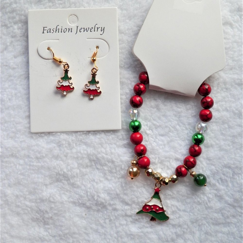 3PC Christmas Tree Bracelet & Earrings Set